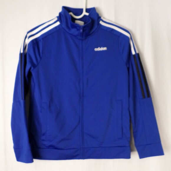 Adidas Royal Blue White Black Stripe Zip Front Tricot Boys Active Warm Up Med - Picture 1 of 13
